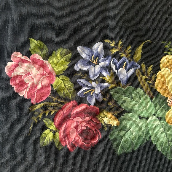 Other Large Vintage Floral Needlepoint Piano Bench Cover Fabric